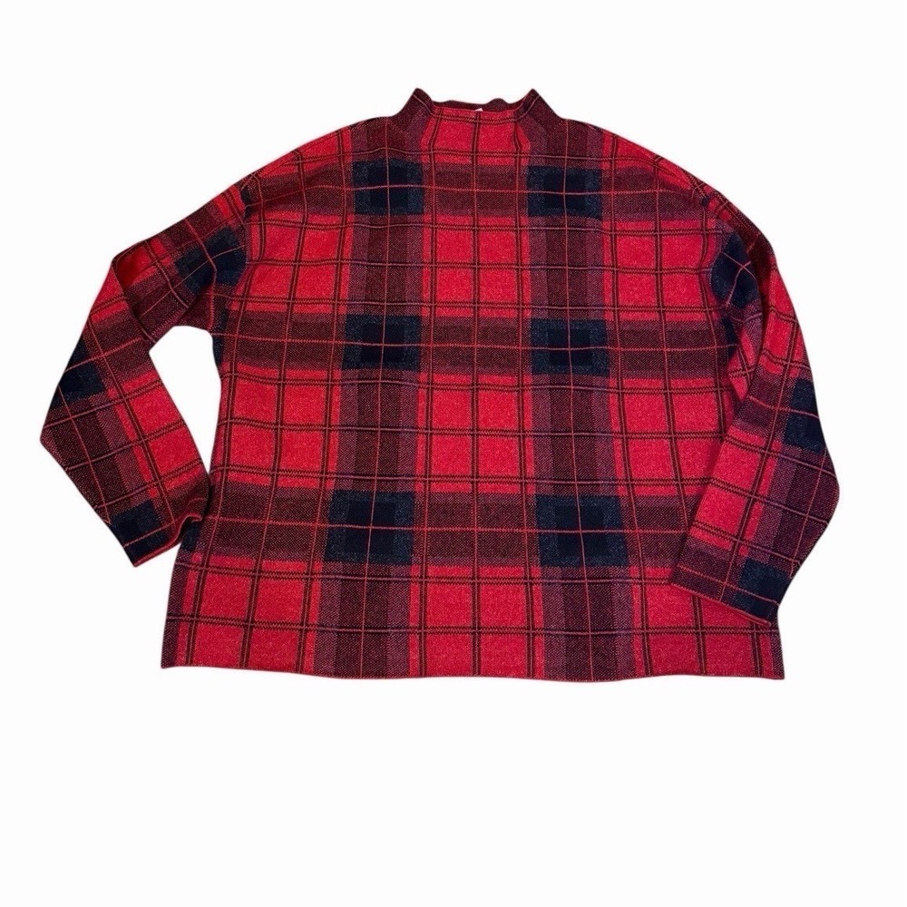 NWT Lane Bryant Red Black Plaid Wool‎ Blend Mock Neck Sweater Lux Preppy 18/20
